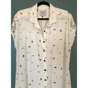 LOUP novelty print shirt dress -- eye print boobs print rayon XL